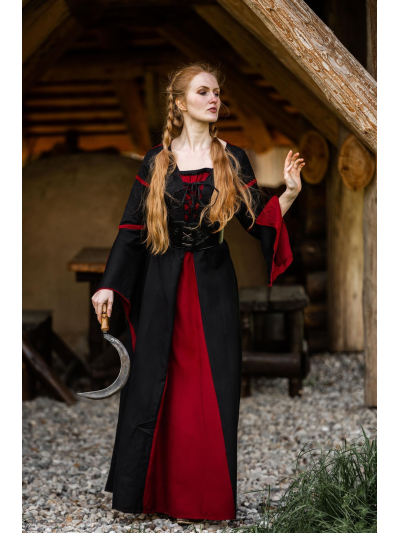 Trollfelsen Leonardo Carbone Mittelalter Gewandung Ritter Wikinger Maid Trompetenärmel Viskose Kleid Berblin Schwarz Rot _8_